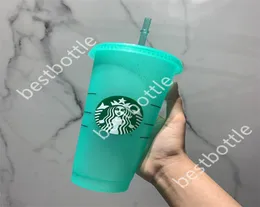 Starbucks Mermaid Goddess 24oz710ml Tumblers Cold Change Straw Dream Portable Reusable Environmental Plastic Glitter Cups6922876