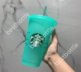 Starbucks Mermaid Goddess 24oz710ml Tumblers Cold Change Straw Dream Portable Reusable Environmental Plastic Glitter Cups3944116