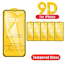 Protetor de tela 9D com cobertura total de vidro temperado para iPhone 14 13 12 11 Pro Max Mini X XR XS Max 8 plus reforçado com várias camadas