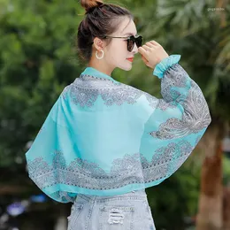 Scarves Spring Summer Chiffon Sunscreen Fake Collar Clothing Shawl Outdoor Riding Cashew Printing Sun Protection Sleeves Silk Scarf Wrap