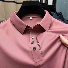 Men's Polos High End Luxury 2023 Summer Ice Silk Men's Polo Shirt Quality Solid Short Sleeve No Trace Classic Fashion Business Prin