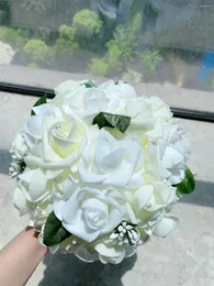 Wedding Flowers AYiCuthia Romance PE Rose Bridesmaid Foam Bridal Bouquet Ribbon Fake