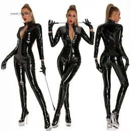New Sexy Set PU patent leather bright leather jacket covers sexy underwear tight mirror PVC three zipper open crotch connecting