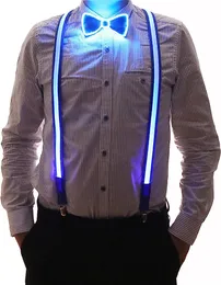 Suspensórios de LED masculinos iluminados e gravata borboleta 2 peças Conjunto perfeito para gravatas de designer de festa gravatas de laço led gravatas masculinas vitrine em camadas para festa crianças clipe em massa