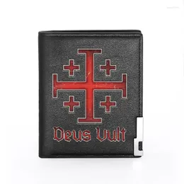 Wallets High Quality Deus Vult Cross Design Printing Leather Wallet Men Women Billfold Slim /ID Holders Short Purses