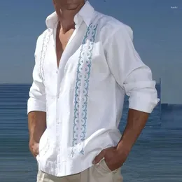 Men's Casual Shirts Fashion Men Cotton Linen Shirt Button Turn-down Collar Blouse Male Holiday Beach Retro Printed Spring Summer Tops