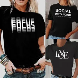 T-shirt da donna T-shirt da donna Vestiti Harajuku Ragazze Taglie forti Top Testo Stampa O-Collo Maniche corte T-shirt estiva allentata T-shirt nere XXS-5XL 230609