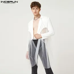 Men's Suits Stylish Thin Tops INCERUN Men's Splicing Mesh Blazer Fashion See-through Medium Long Sleeved Suit Coats S-5XL