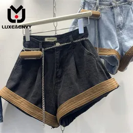 Damen-Shorts, LUXEENVY Denim Damen Sommer 2023, koreanische Ausgabe, große hohe Taille, schlanke Hose mit weitem Bein, Farbe, lässig, vielseitig