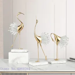 Obiekty dekoracyjne figurki kreatywne ozdoby żywiczne żuraw złoty ptak kryształowy agat marmur adres Animal rzemiosło wyposażenie Dekoracja domu 230608