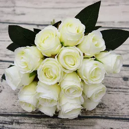 Decorative Flowers 1PC 18Heads Artificial Silk Rose Bouquet For Wedding Party Bridal Fake Flores Fleur Home Garden Decor