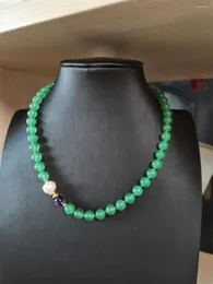 Chains Hand Knotted Design Necklace Natural 8mm Green Jade Amethyst 10-11mm White Freshwater Pearl Length About 45cm