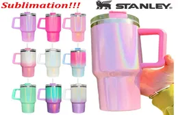 1 pcs Stanley 40oz glitter tumblers Cups with Logo Handle and Straws Reusable Insulated Car Mugs Stainless Steel Sublimation Tumbl8067677