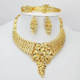 Necklace Earrings Set For Women Wedding Bridal Golden 24k Neckless Fashion