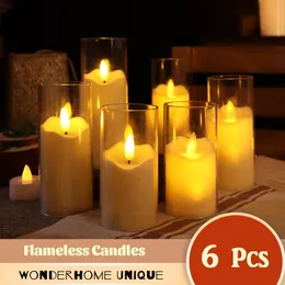 Candles 6Pcs Led Flameless Electric Candles Lamp Acrylic Glass Battery Flickering Fake Tealight Candle Bulk for Wedding Christmas 230608