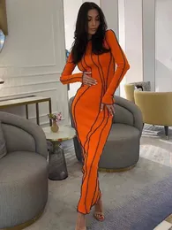 Grundläggande casual klänningar stripe kvinnor klänning sexig bodycon höftpaket midi klänningar kvinnlig vår vit o-hals långärmad festklubb lady vestidos 230608