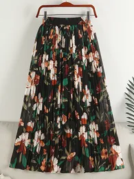 Юбки Tigena Floral Print Плиссированная юбка для женщин 2023 Весна Summer Vintage Chefon a Line High Midi Long Beach самка 230608