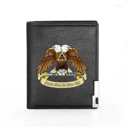 Wallets High Quality Masonic Eagle 32 Printing Leather Wallet Men Women Billfold Short Purses BG1282