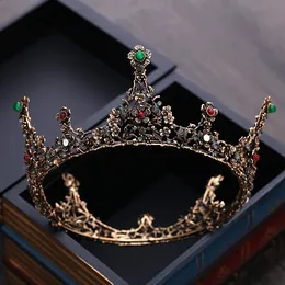 زفاف شعر المجوهرات الباروكية خمر الخرز البلوري الأسود جولة الزفاف Tiaras Big Crown Royal Queen Queen Diapeants 230609