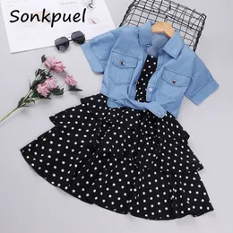 Girl's Dresses 2Pcs Kids for Girls Elegant Sling Princess Dress Blue Denim Jacket 3 11 Years Girl Flower Summer Children Clothes 230609