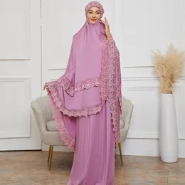 Etniska kläder musulmane ramadan eid mubarak rosa niqab kalkon islam khimar muslim 2 -stycken abaya set bönkläder kvinnor klänning ensemble