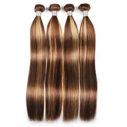 브라질 인간 머리 p4/27 피아노 컬러 이중 wefts 10-30inch p4 27 부드러운 스트레이트 헤어 확장 페루 처녀 머리 4 번들