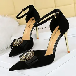 Dress Shoes BIGTREE 2023 Rhine-Drill Metal Buckle Belt Pumps Pointed Toe High Heel Woman Party Prom Shallow