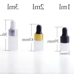 Mini-Tropfflaschen für ätherische Öle, nachfüllbar, mattiert, 1 ml, 2 ml, 3 ml, Probenaufbewahrung mit Gold-Silber-Schwarz-Verschluss Vepcr