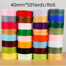 40mm 50 meter/roll present wrap Silk Satin Ribbons Gift Wrap Tape Flower Present Huvudbonad handgjorda båge bandkaka paket födelsedag bröllop dekorativt band