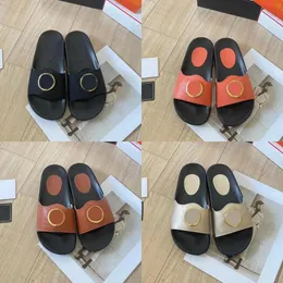 Women Designer Sandals Luxury Slipper Pantoufle Slides Summer Fashion Leather Women Sliders Beach Sandale Shoes With Box Storlek 35-45