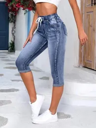 Jeans da donna 2023 Summer Women # 039; s Elastico in vita Fashion High Stretch Skinny Calf-Length Denim Pencil Pants Abbigliamento femminile casual