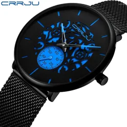 Wristwatches CRRJU Mens Watches Ultra-Thin Minimalist Waterproof - Fashion Wrist Watch For Men Unisex Dress With Stainless Steel Mesh Band