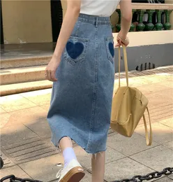 Saias saia longa feminina fenda lateral jeans feminino nicho 2023 cintura alta e bolso fino amor linha A midi