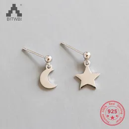 Dangle Earrings Elegant 925 Sterling Silver Pearl Glossy Star Moon Celebrity Jewelry