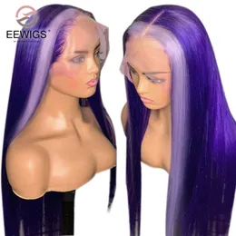 Pedaços de cabelo vermelho rosa 13x4 frente de renda sintética 180 densidade preto roxo reto destaque drag queen azul cosplay feminino feminino 230609