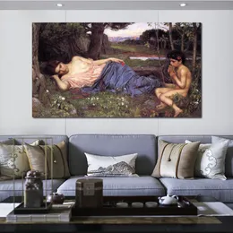 Canvas Art Beautiful Lady Listen to My Sweet Pipings John William Waterhouse Painting Handmade Classical Restaurant Decor