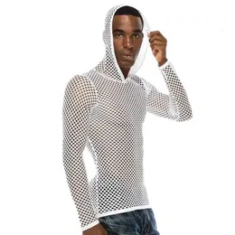 T-shirts masculinas Camisolas interiores masculinas Sexy Transparent Mesh Shirts Fishnet Hollow Out T Shirts Sport Fitness T-shirt Nightclub See Through Tees Tops 230608