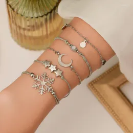 Braccialetti di collegamento 5PCS/SET Fiocco di neve Star Moon Charms per donne Ragazze Fashion Jewlery Regali Braccialetto per feste