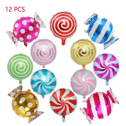 Altri articoli per feste per eventi 12pcsset Palloncini colorati con lamina di caramelle Lecca-lecca mulino a vento Palloncino a elio Decorazione per feste di compleanno Baby Shower per bambini Giocattolo gonfiato 230608