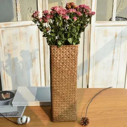 Vasen Rattan Blumenvase Bambuskörbe Dekoration Obstkorb hoch für Heimdekoration 230609