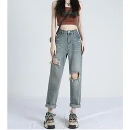 Kadınlar Kot Yaz Kadın 2023 Anne Yüksek Bel Grunge Y2K Yırtık Vintage Jean Pantolon Kadınlar Sokak Giyim Denim Harem Pantolon