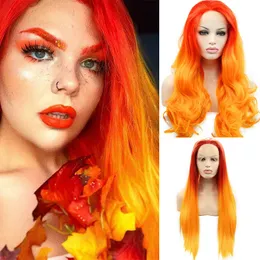 Hårstycken Orange Ginger HD Transparent Body Wave Lace Frontal Red Straight Ombre Curly Colorful Front Cosplay Synthetic 230609