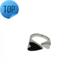 Wholesale Rings Opening Fashion Light Luxury Black Dripping Oil Silver Double Heart Ladies Ring For Women