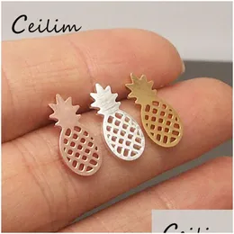Stud High Quality Hollowed Pineapple Ear Studs For Women Unique Design New Arrival Alloy Rose Gold Sier Plating Earrings Drop Delive Dhrve