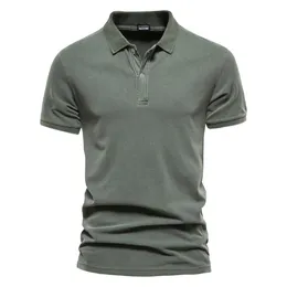 Mens Polos Aiopeon 100% bomullsfast färg Polo -skjortor Casual Short Sleeve Turndown Fashion Streetwear For Men 230609