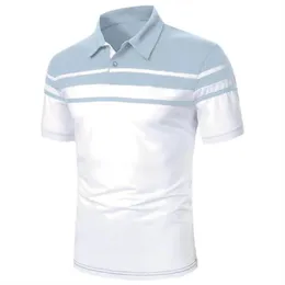 Mens Polos Business Casual Polo T Shirt Simple Stripes Print Summer Shortsleeve Fashion Street Wear Overdimasion Clothes 230609