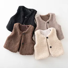 Waistcoat Autumn Winter Baby Lamb Wool Plus Velvet Girls Boys Plush Vest Single Breasted V Neck Child Warm Fashion Coat 230609