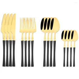 Servis uppsättningar 16st Black Gold Set Knives Fork Spoon Cutlery Rostfritt stål Flatvaror Tabeller Western Silverware Wedding Present