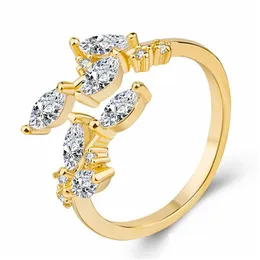 With Side Stones Korean Zircon Leaves Adjustable Rings Gold Rose Color Open Finger Ring Wholesale For Women Girls Jewelry Pa Dh5Cd