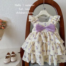 Girl's Dresses Retail Baby Girls Back Bow Printed Dress Princess Kids Sweet Dress Holiday 2-6 T 230609